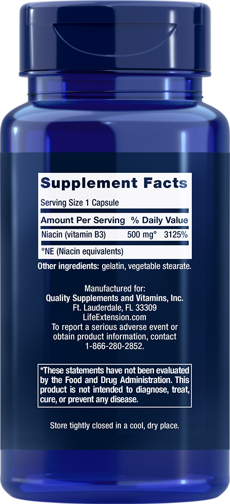 Life Extension Vitamin B3 Niacin 500 mg – Energi & Cellhälsa (100 kap) - 2