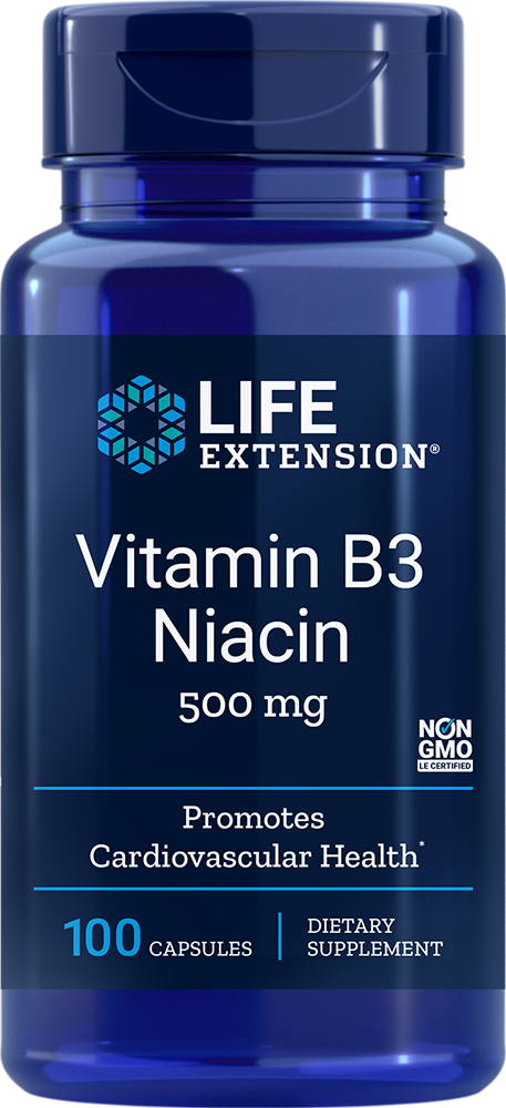 Life Extension Vitamin B3 Niacin 500 mg – Energi & Cellhälsa (100 kap)