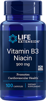 Life Extension Vitamin B3 Niacin 500 mg – Energi & Cellhälsa (100 kap)