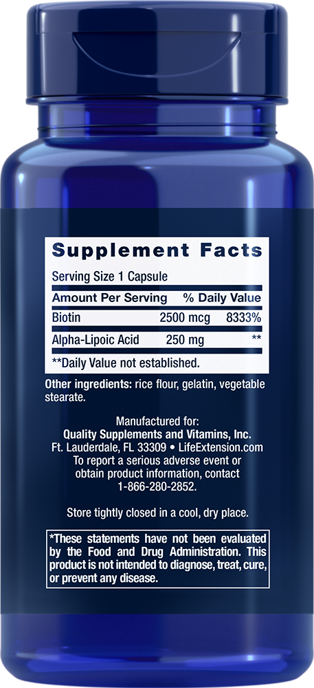 Life Extension Alpha-Lipoic Acid with Biotin – Alfaliponsyra (60 kap) - 2