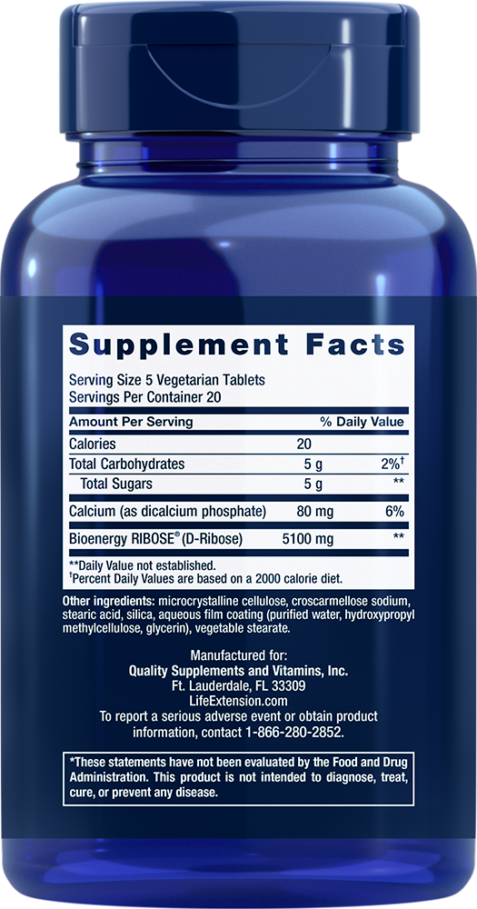 Life Extension D-Ribose Tablets – Cellulär Energi (100 tabletter) - 2