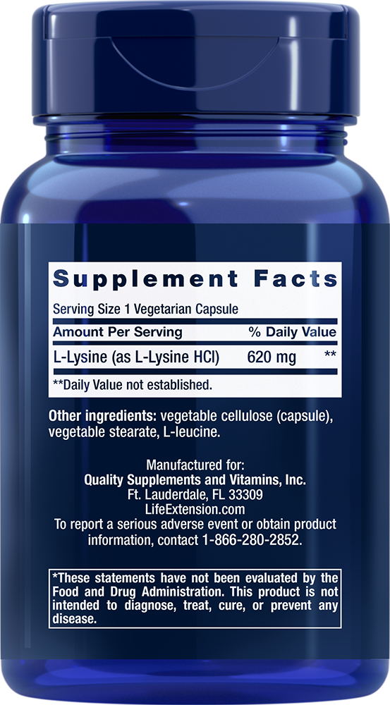 Life Extension L-Lysine 620 mg – Essentiell Aminosyra (100 kap) - 2