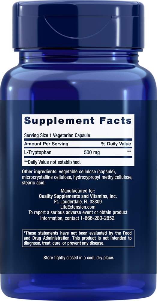 Life Extension L-Tryptophan 500 mg – Essentiell Aminosyra (90 kap) - 2