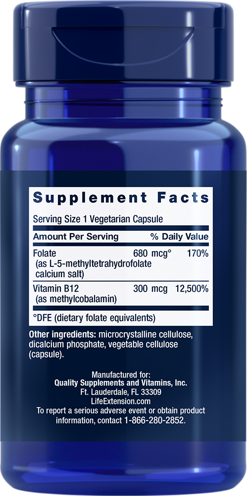 Life Extension BioActive Folate & Vitamin B12 – Folsyra (90 kap) - 2