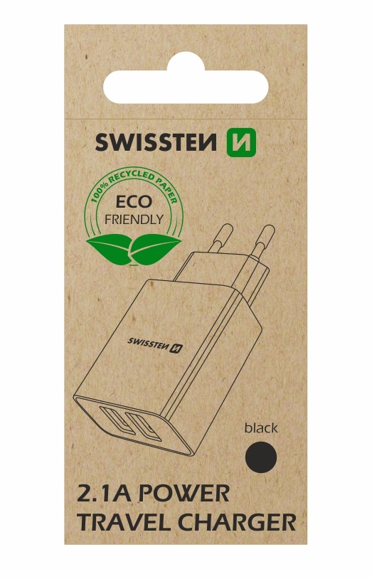 SWISSTEN Adapter 2x USB 2,1A Svart