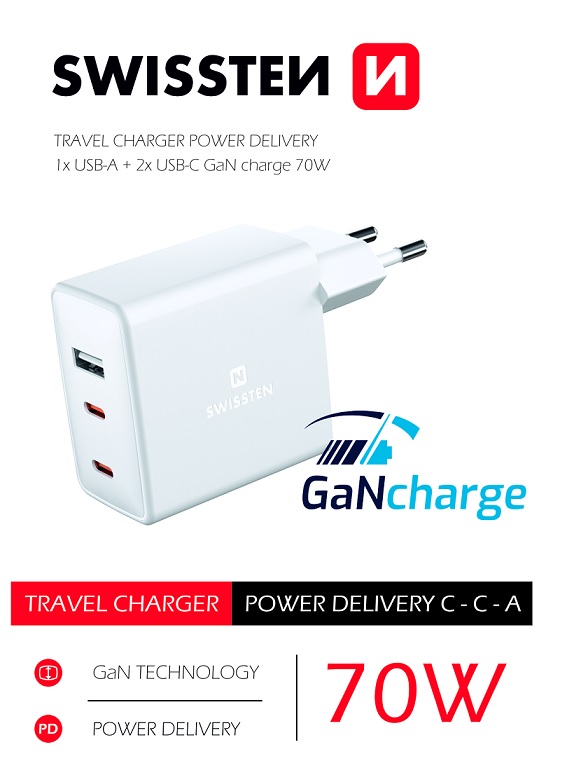 Swissten GaN Travel charger USB-C/USB