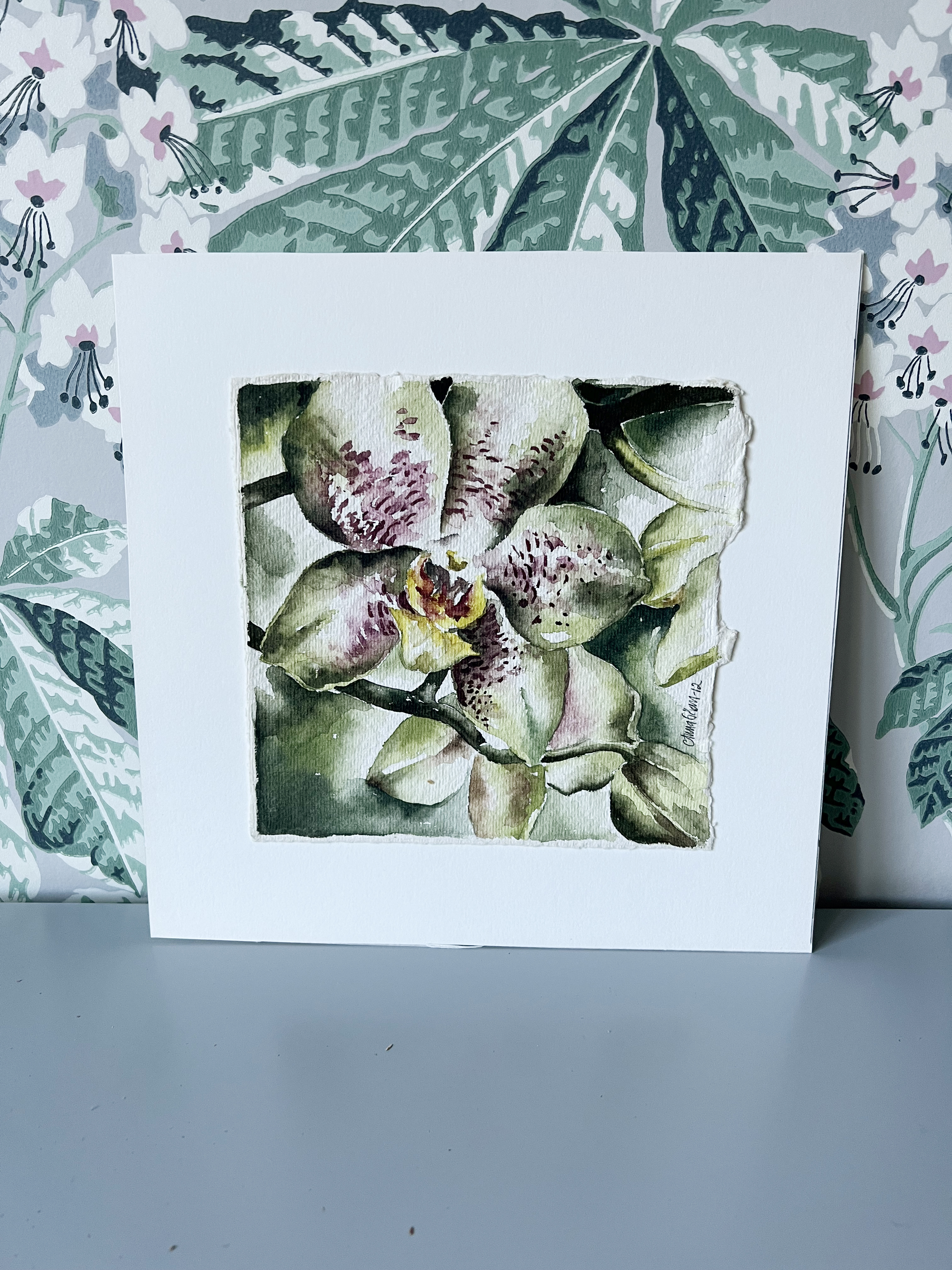 Lime orkide - Akvarell original 