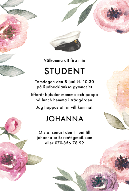 Studentkort Floral ljus pastell