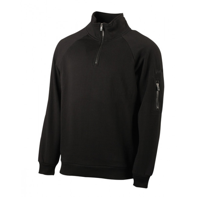 Sweatshirt halv zip med armficka, svart