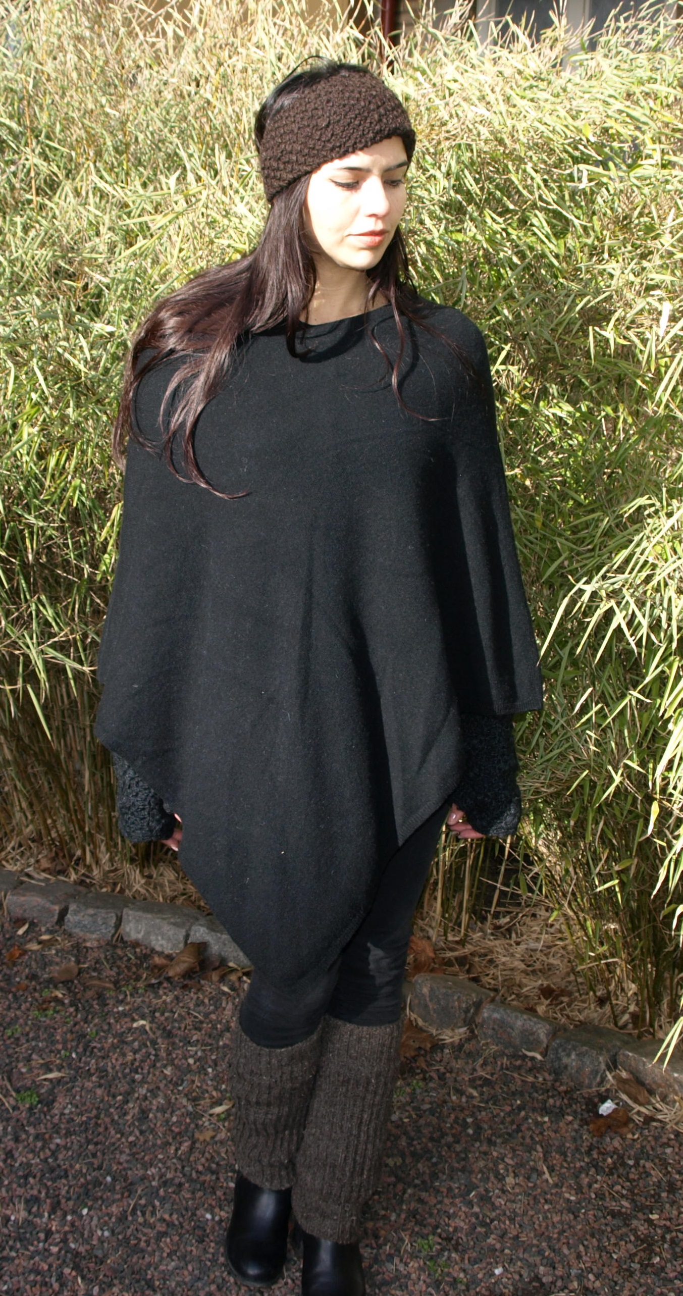 Poncho Svart Ull & kashmir
