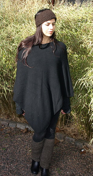 Poncho Svart Ull & kashmir