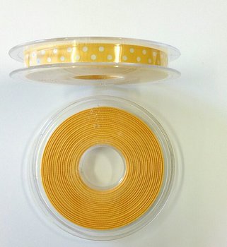Gul med vita prickar, Satinband, 10mm x 20m, 