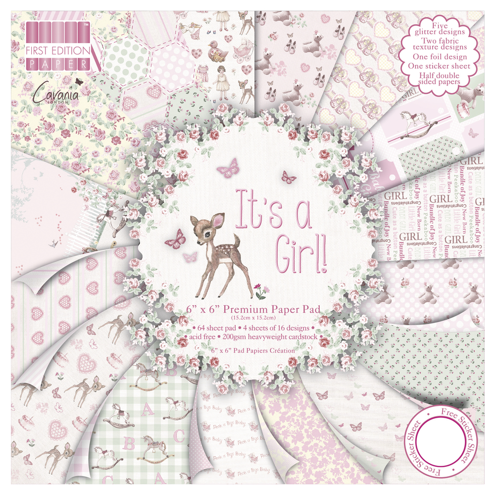 It's a girl, 6"x6", 64 ark, Cavania London,  Trimcraft