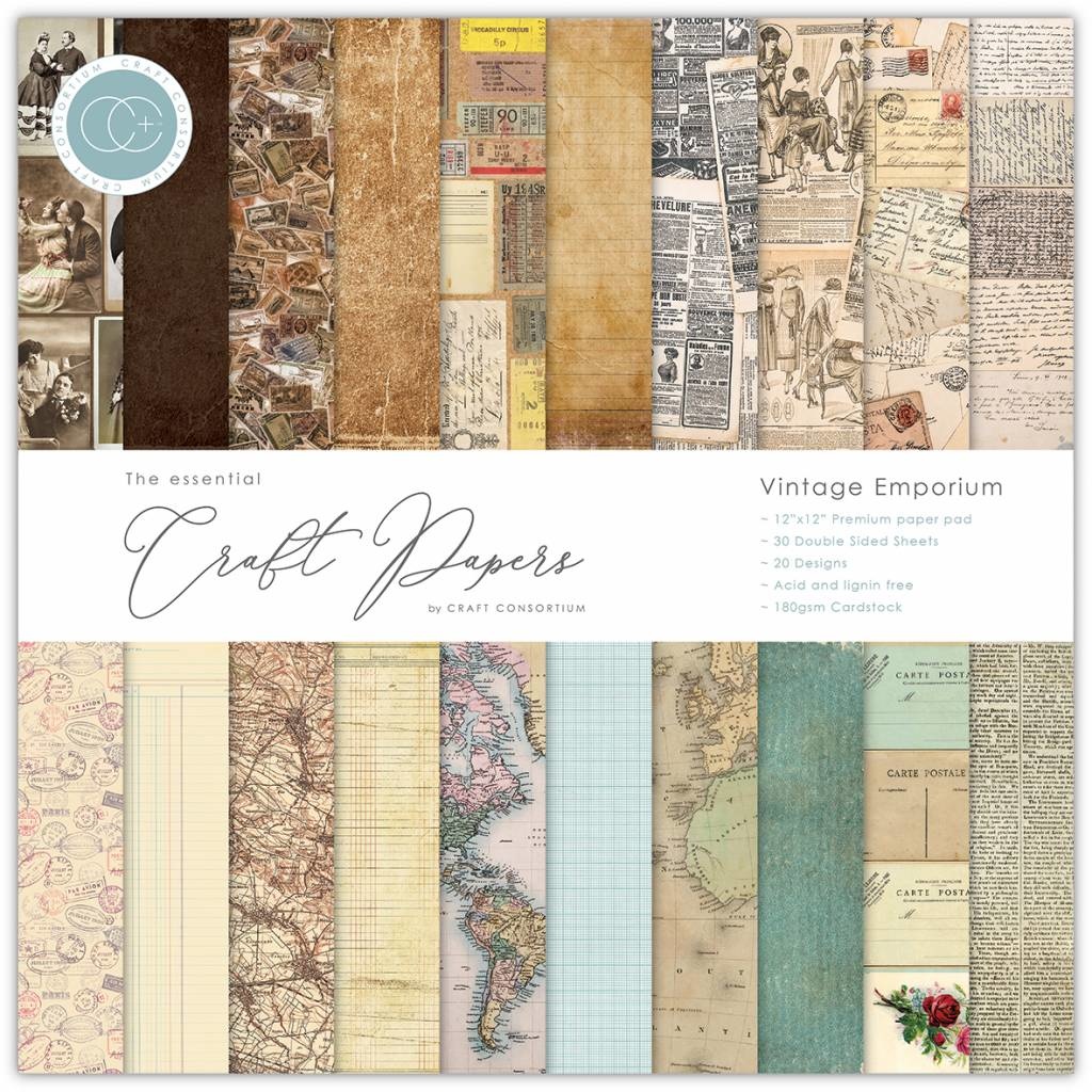 Vintage Emporium, 6x6" block, Essential Craft Papers,  Craft Consortium 
