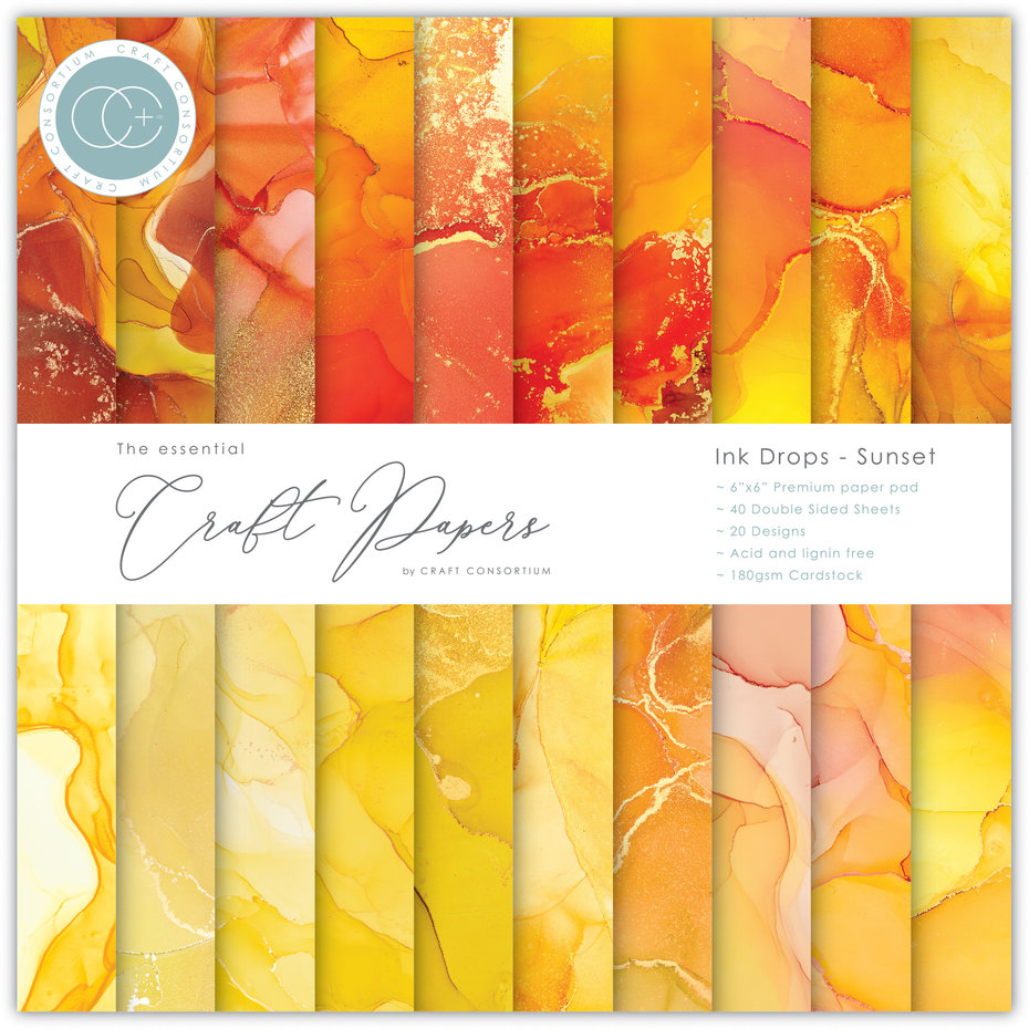 Ink Drops - Sunset, 6x6" block, Essential Craft Papers,  Craft Consortium 