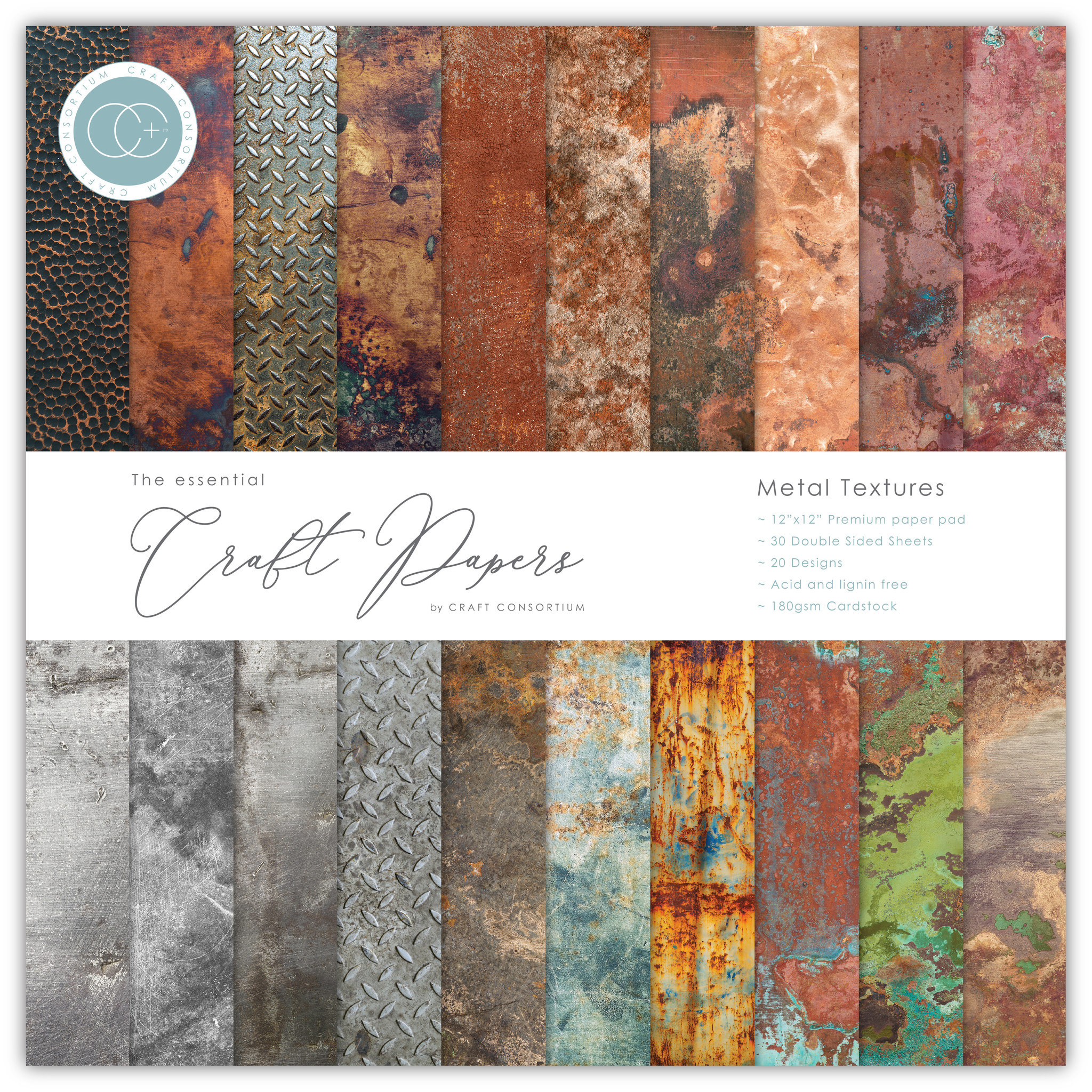 Metal Textures, 12x12" block, Essential Craft Papers,  Craft Consortium 