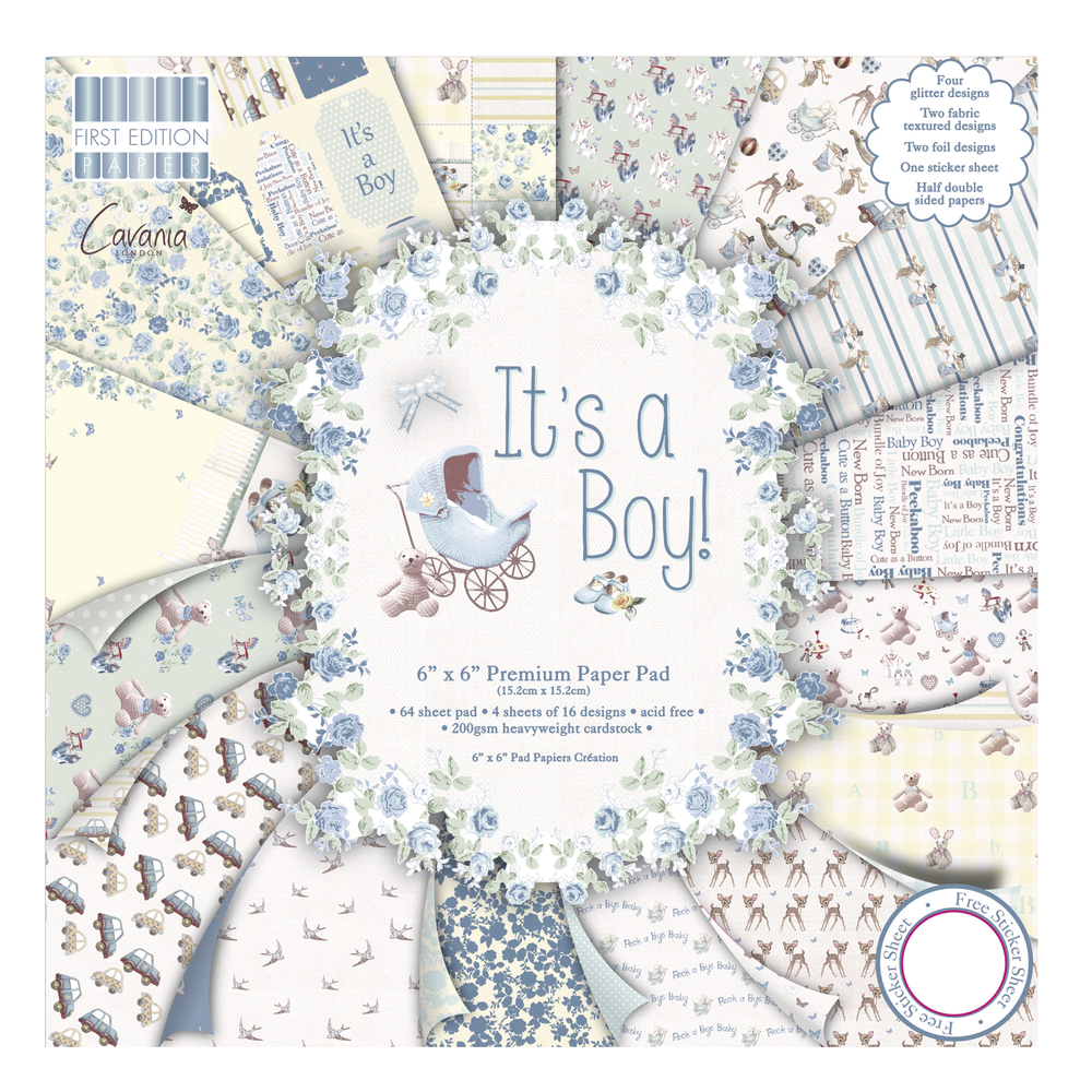 It's a boy, 6"x6", 64 ark, Cavania London,  Trimcraft