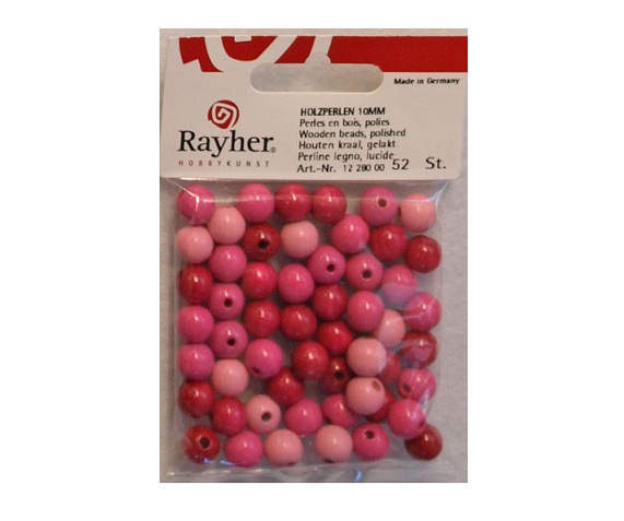Rosa - Träpärlor, 10mm, 52st. 