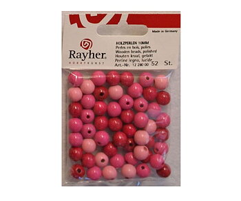 Rosa - Träpärlor, 10mm, 52st. 