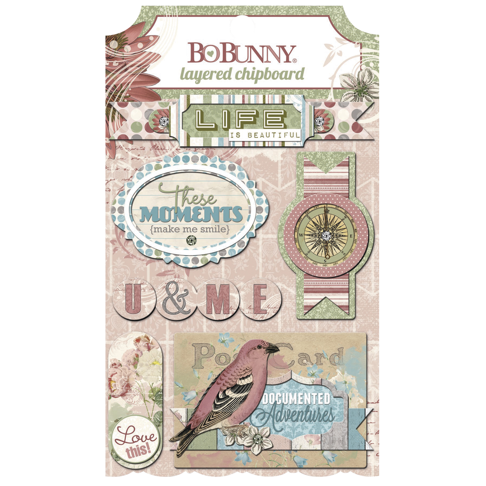 Chipboard -6st, Garden Journal, BoBunny, 