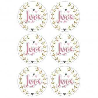 Love, 3d-stickers, 6st, 4cm