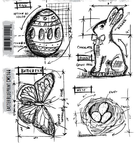 Easter Blueprint, 4st,  Tim Holtz Stamps, Stampers Anonymous