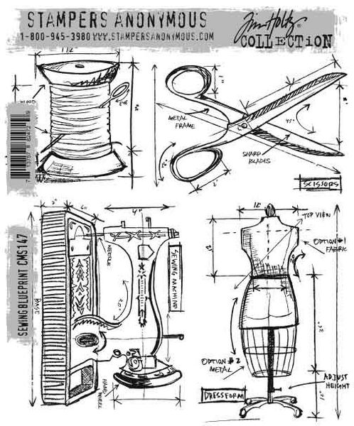  Sewing Blueprint , 4st,  Tim Holtz Stamps, Stampers Anonymous