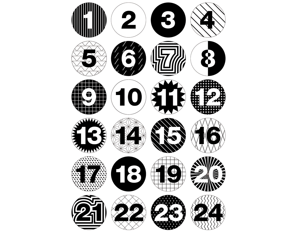 Adventskalender knappar, 24 st pins, - Svart /Vit,  Rico Design - 2