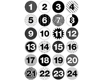 Adventskalender knappar, 24 st pins, - Svart /Vit,  Rico Design