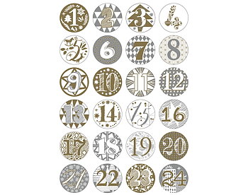 Adventskalender knappar, 24 st pins, - Guld/Silver, Rico Design, 