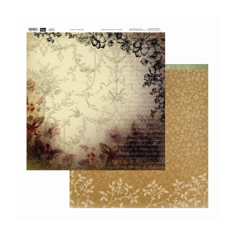 Golden Frame - Hearts Ease Collection, 12"x12", dubbelsidigt, Couture Creations