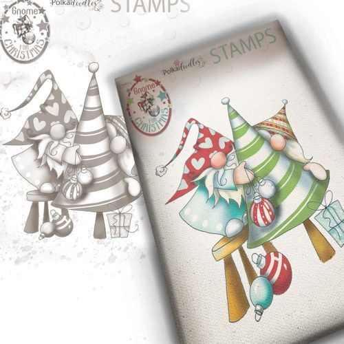 Gnome Decorating The Tree, Clear stamp, Polkadoodles