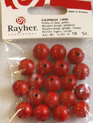 Röda - Träpärlor, 14mm, 18st. 