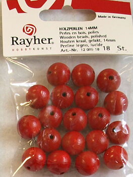 Röda - Träpärlor, 14mm, 18st. 