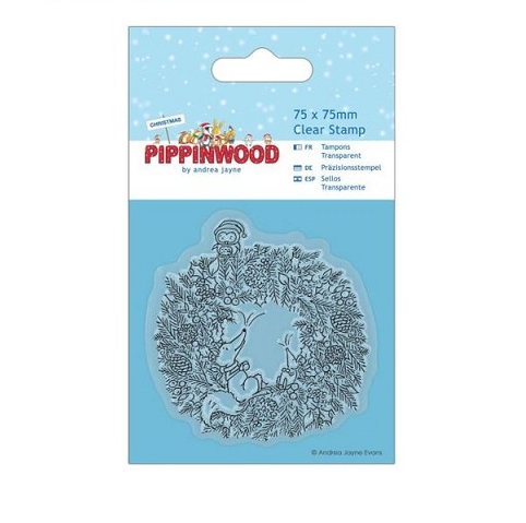 Julkrans - Pippinwood, 7,5 x 7,5cm, Clearstamp, Docrafts