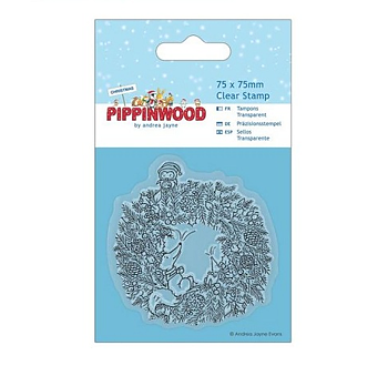 Julkrans - Pippinwood, 7,5 x 7,5cm, Clearstamp, Docrafts