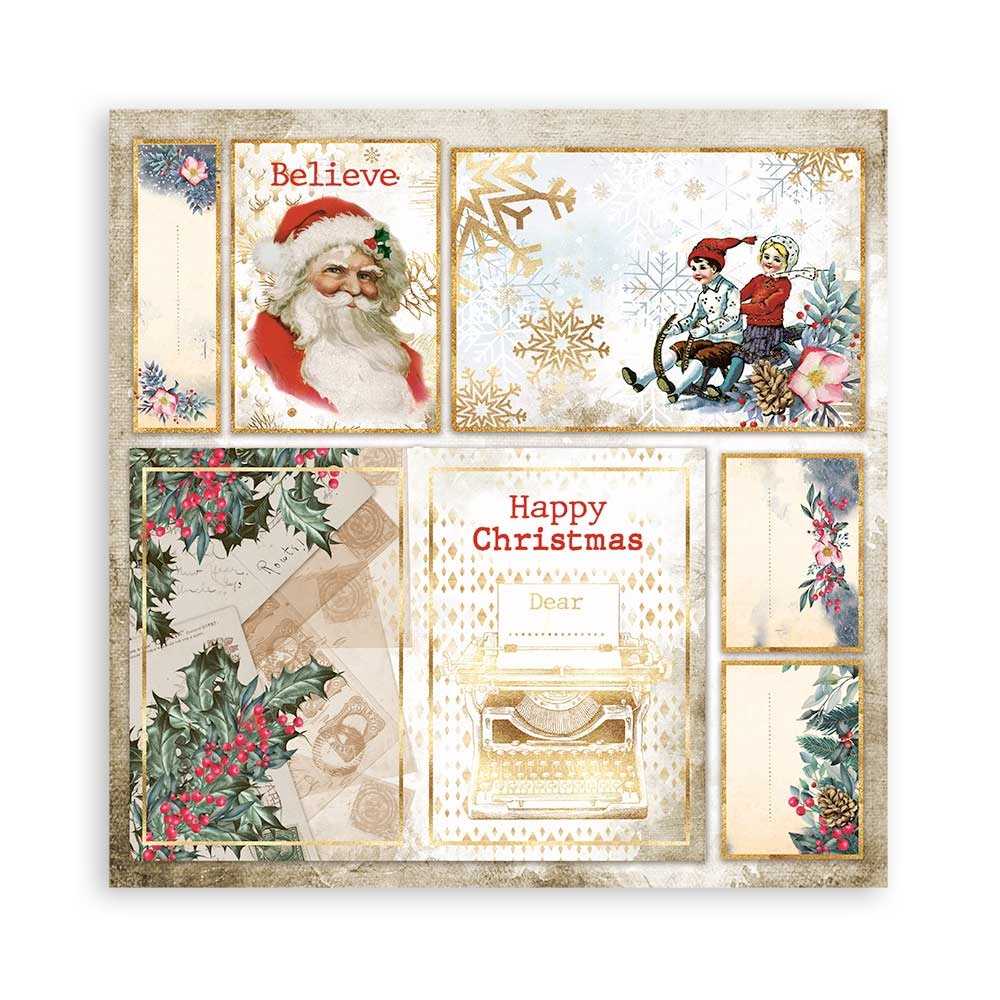 Romantic Christmas Cards Santa Claus, 12"x12", dubbelsidigt, Stamperia - 2