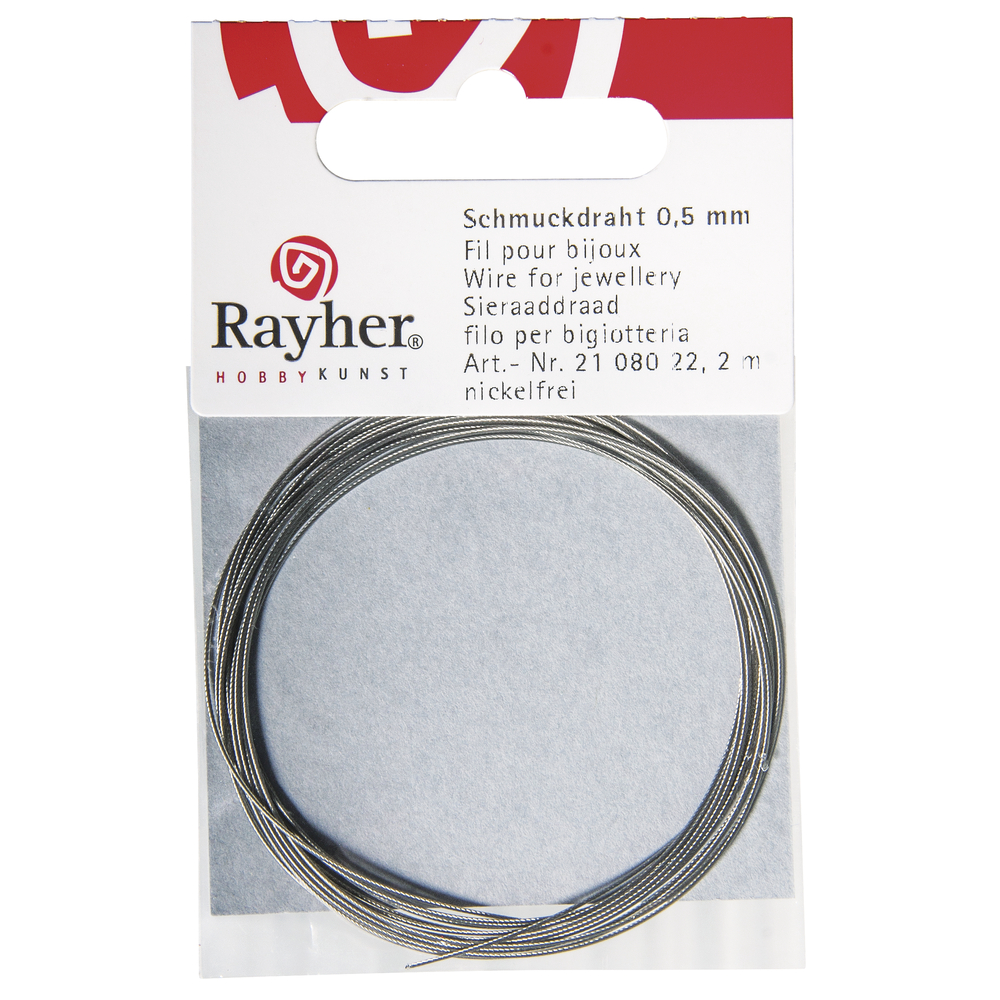 Silver - Smyckeswire,  ø 0,5 mm,  2 m, Rayher