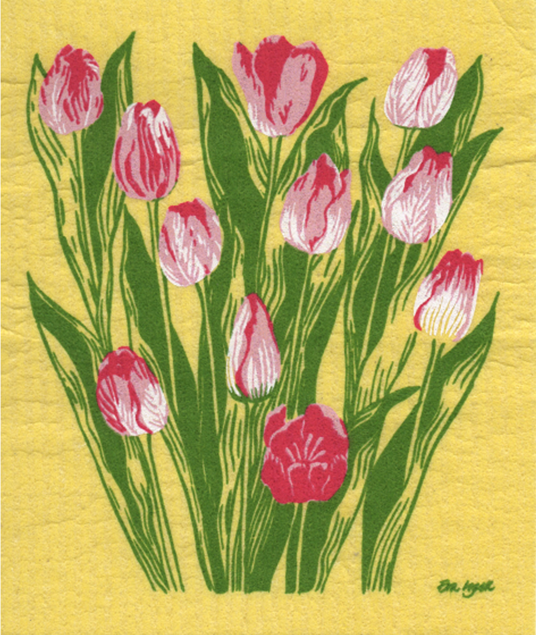 Disktrasa Tulpaner Gul med rosa blommor
