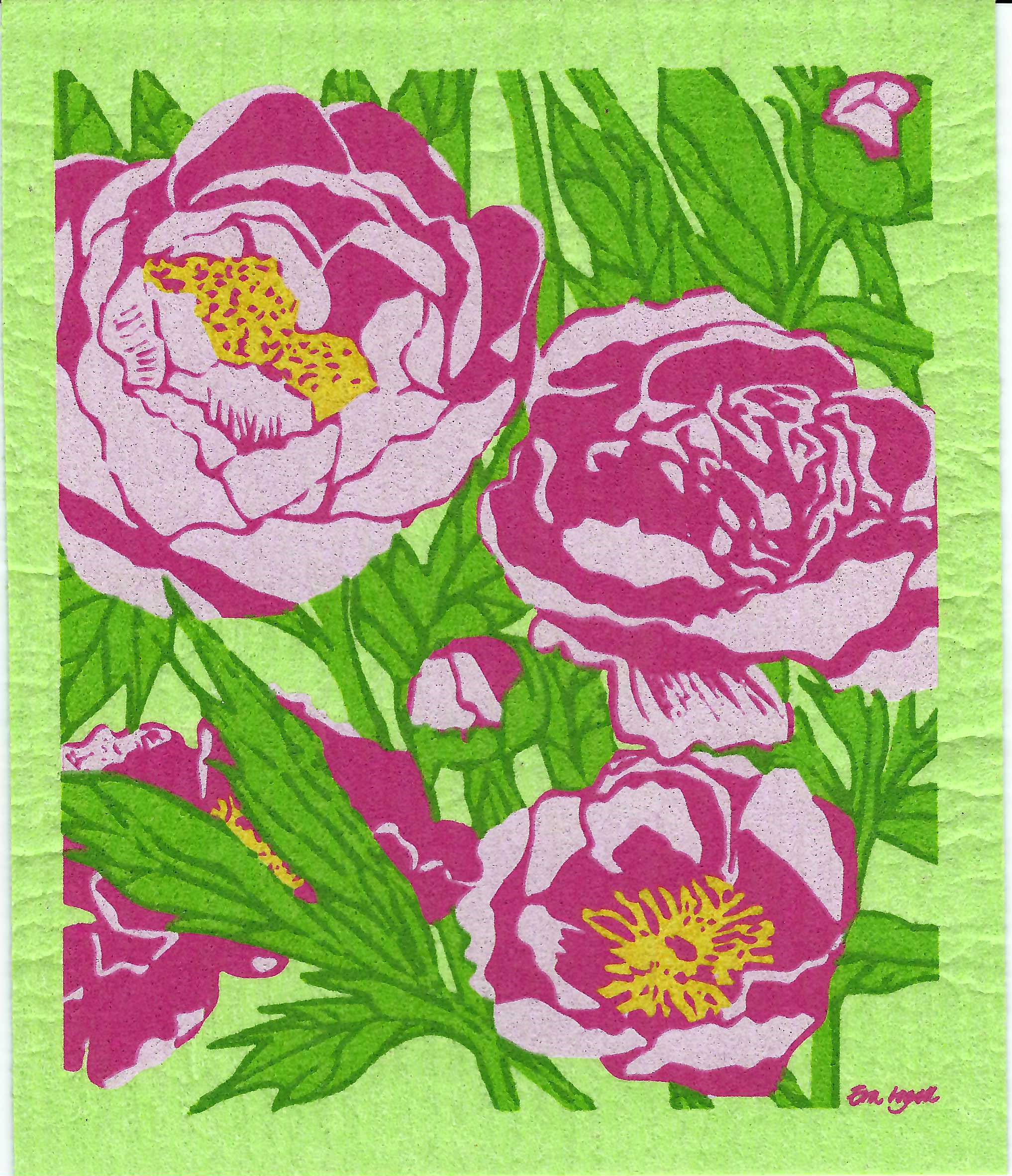 Disktrasa Pion Lime med rosa blommor