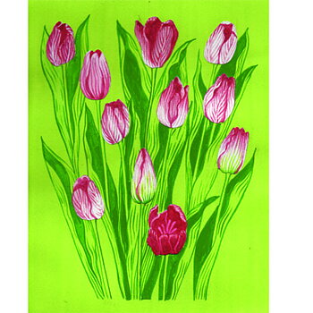 Disktrasa Tulpaner Lime med rosa blommor