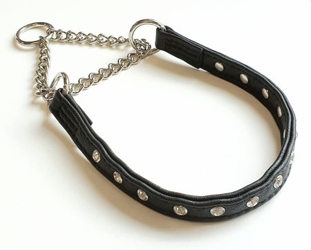 Halvstryp i läder med strass 23-32cm, Svart, JOKKE