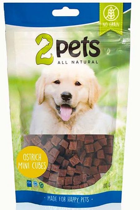 Hundgodis Ostrich minicubes, 2pets