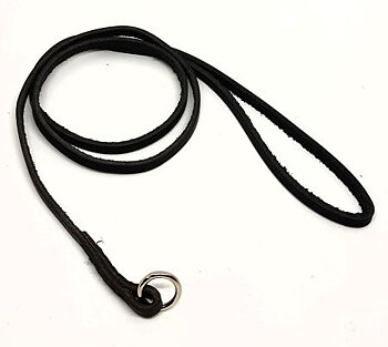 Utst.koppel läder, silv.ring, svart 6mm/105cm