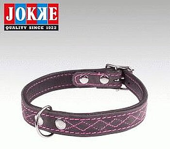 Läderhalsband med brodyr, Grå/Cerise