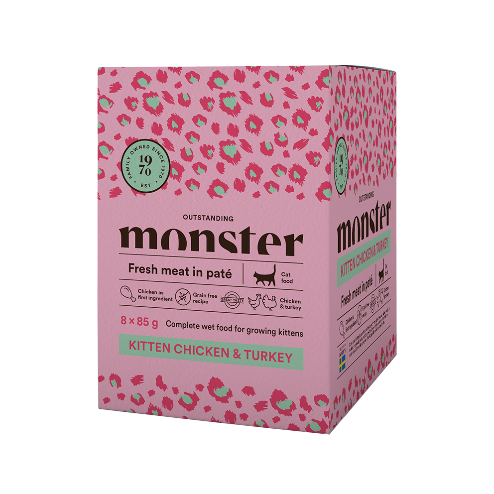 Monster Cat Pouches Kitten, Chicken/Turkey 85g, 8-pack