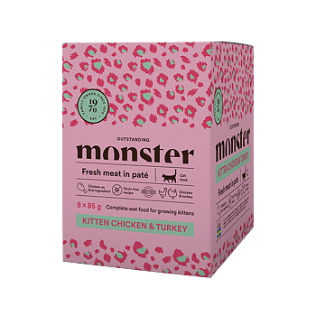 Monster Cat Pouches Kitten, Chicken/Turkey 85g, 8-pack