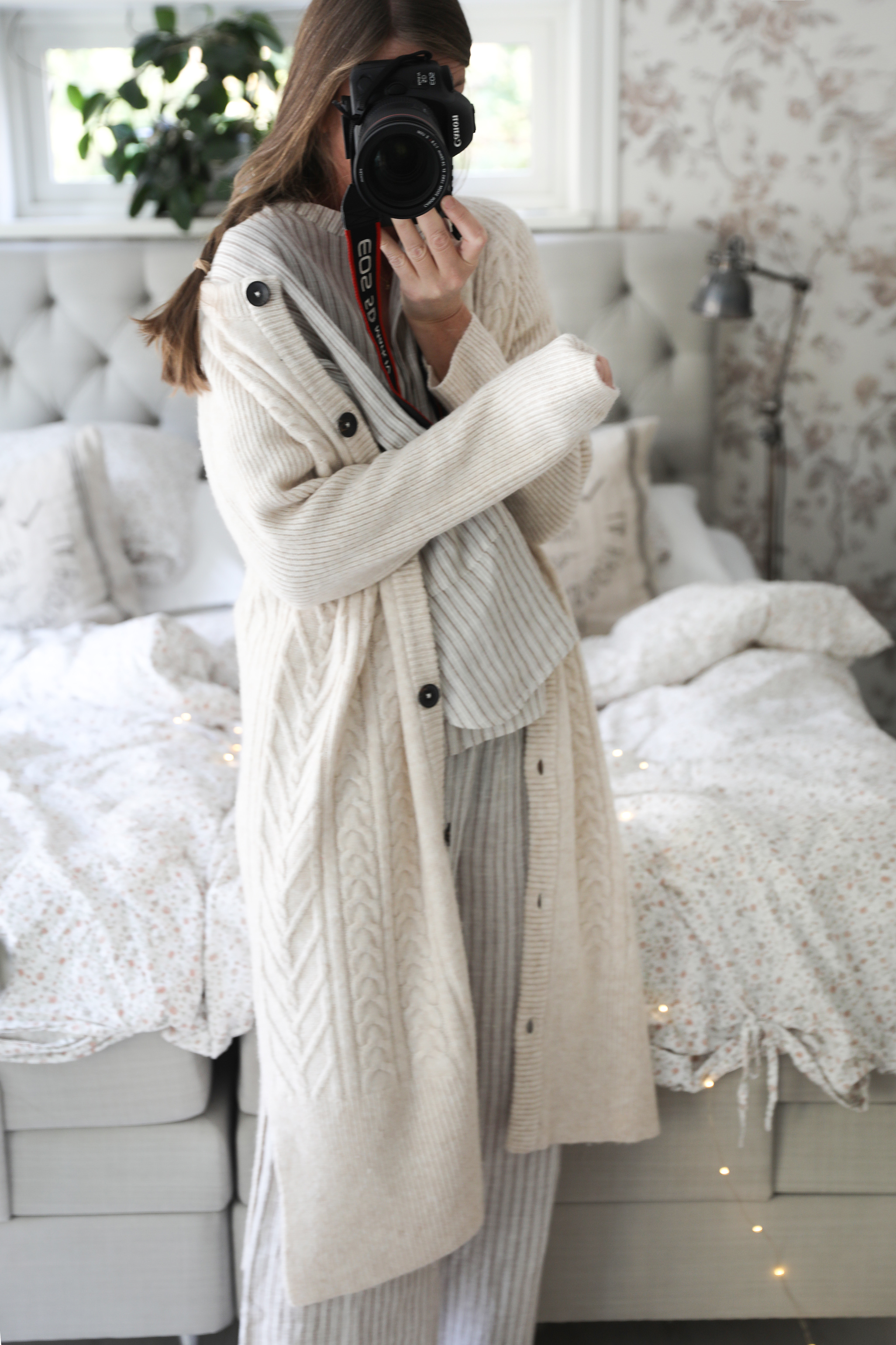 Long knit cardie sweet beige melange Bloomingshop