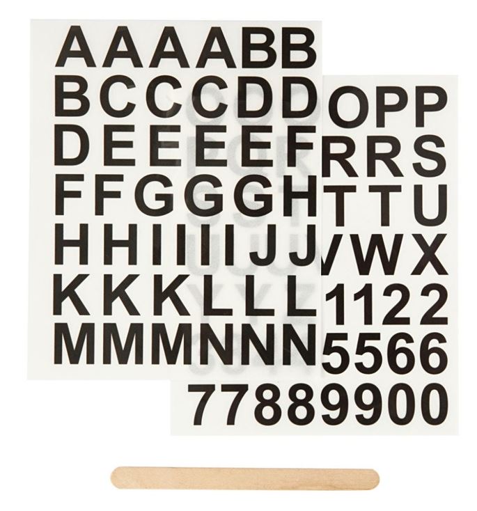 Rub-on stickers, bokstäver och siffror