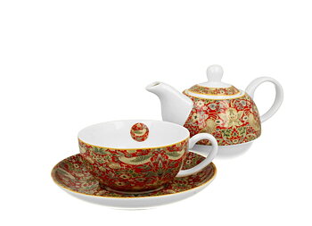 Tea for one, William Morris Strawberry Thief Röd